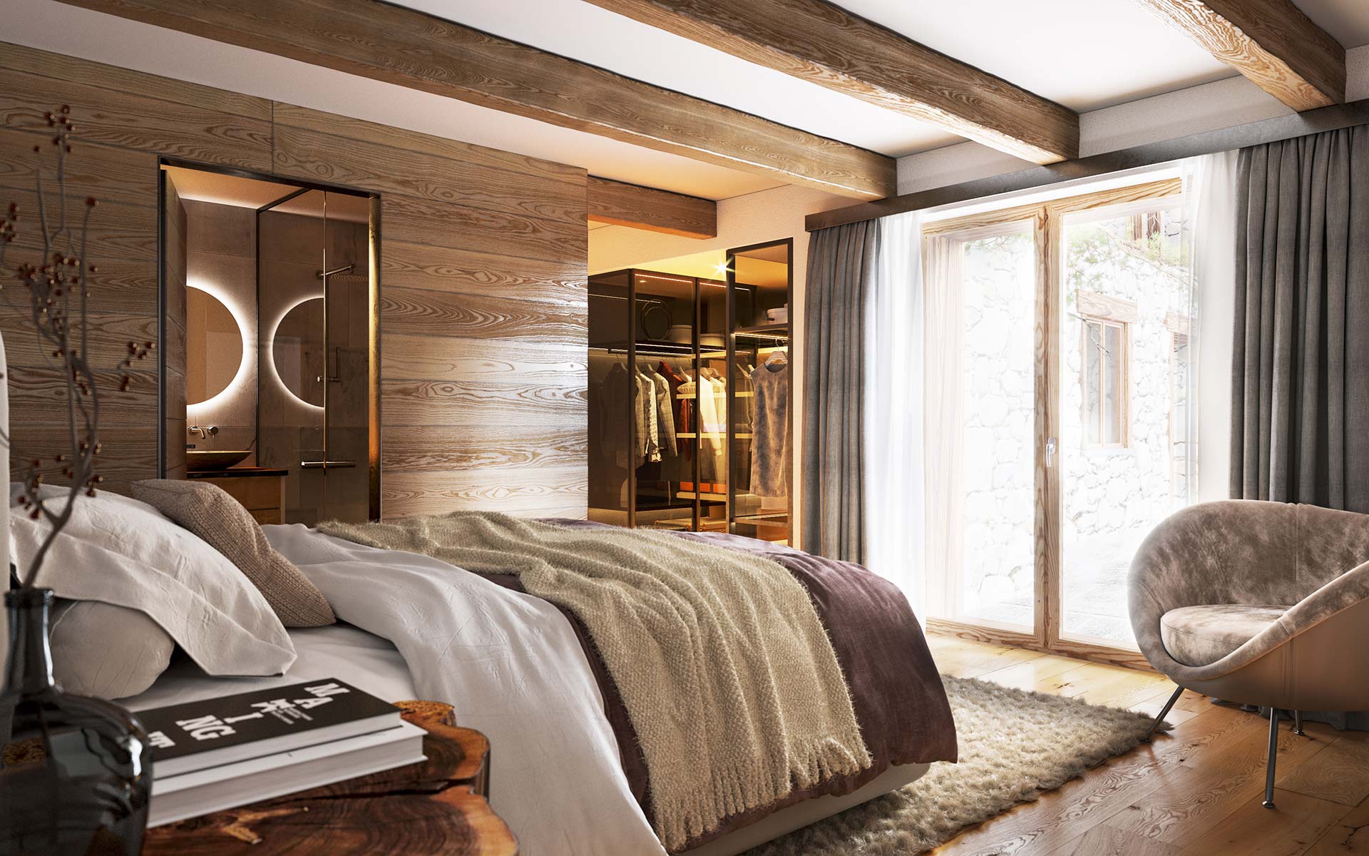 camera da letto con vista a Courmayeur