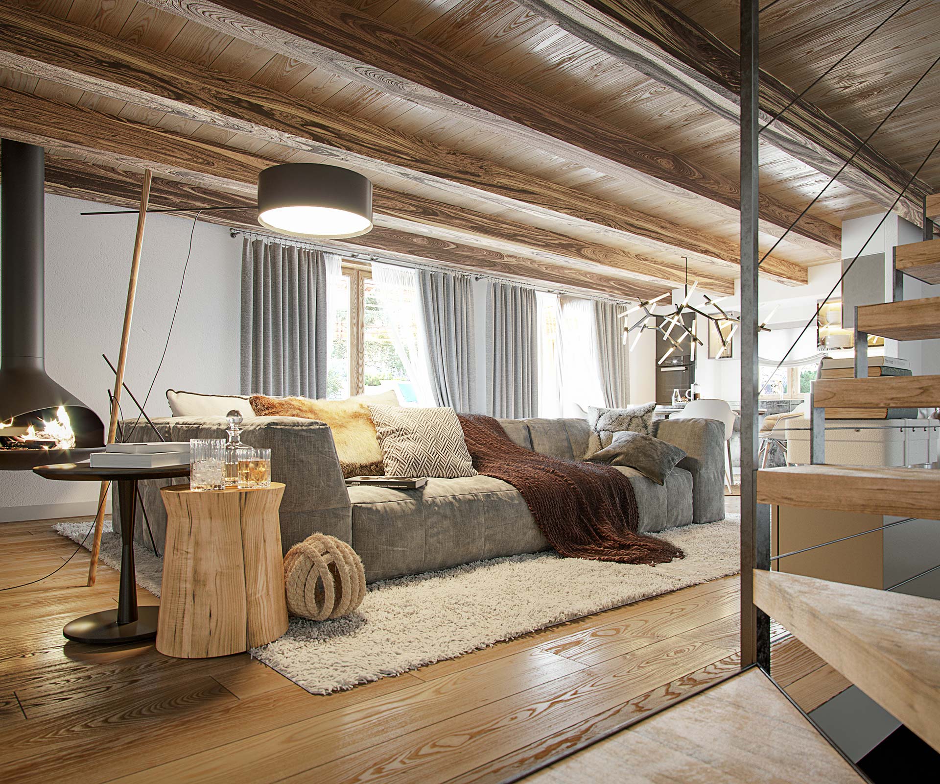 soggiorno in stile rustico design montagna